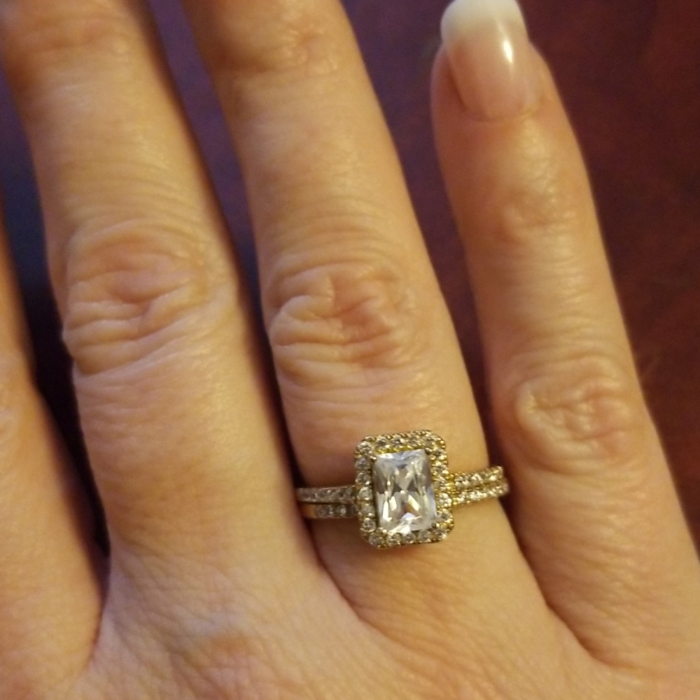 CZ Gold Sterling Silver Ring Set